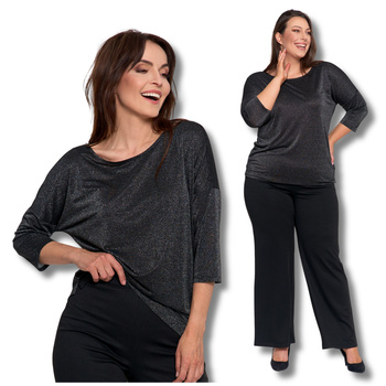 ELEGANCKA BLUZKA DAMSKA BŁYSZCZĄCA MODNA RĘKAW 3/4 LUŹNA KOSZULKA MORAJ