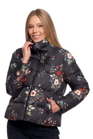 KRÓTKA KURTKA DAMSKA PIKOWANA Z KAPTUREM NA JESIEŃ CIEPŁA MORAJ