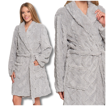 CIEPŁY SZLAFROK DAMSKI NA PREZENT PUCHATY MIĘKKI WIĄZANY DO KOLAN MORAJ