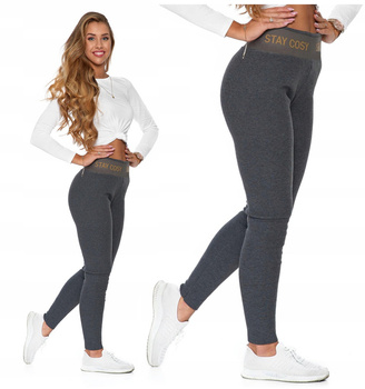 Legginsy Damskie Ocieplane Prążek MORAJ
