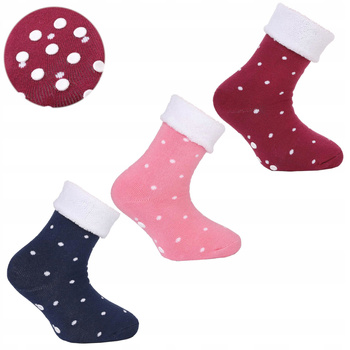 Ciepłe Skarpety Dziecięce Kolorowe Groszki Antypoślizgowe MORAJ 3-PAK