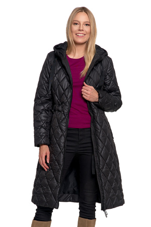 KURTKA DAMSKA DŁUGA PŁASZCZ Z KAPTUREM PIKOWANY NA JESIEŃ MODNY MORAJ