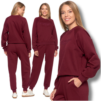 DRES DAMSKI SPODNIE KLASYCZNE WYSOKI STAN OCIEPLANA BLUZA Z HAFTEM MORAJ