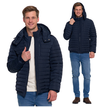 KURTKA MĘSKA PIKOWANA ODPINANY KAPTUR LEKKO OCIEPLANA Z PODSZEWKĄ MORAJ
