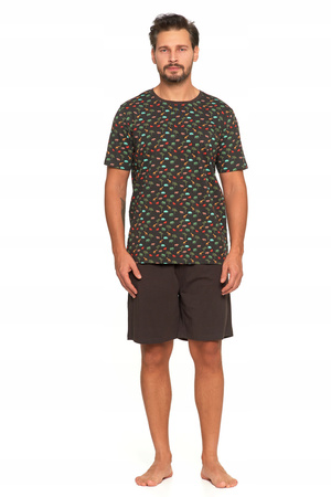 PIŻAMA MĘSKA T-Shirt z Krótkim Rękawem Safari Gładkie Spodenki MORAJ 