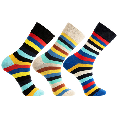 SKARPETY MĘSKIE DŁUGIE SKARPETKI MORAJ WYSOKIE KOLOROWE W PASKI 3-PAR
