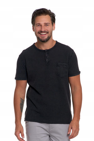 Koszulka Męska Elegancki T-Shirt z Guzikami Kieszonka Krótki Rękaw MORAJ 