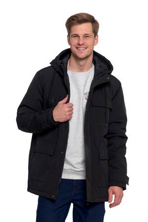 KURTKA ZIMOWA MĘSKA Z KIESZENIAMI I KAPTUREM MODNA WYGODNA MORAJ