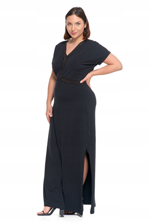 SUKIENKA DAMSKA MAXI Elegancka Dekolt w Serek Rozcięcie Koronka MORAJ 