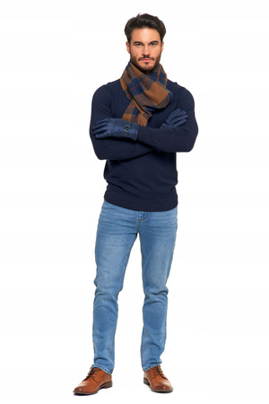 SWETER MĘSKI SWETER BAWEŁNIANY Z DEKOLTEM OKRĄGŁYM GRANATOWY BAWEŁNA 