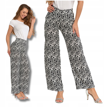 Eleganckie SPODNIE DAMSKIE SZEROKIE PROSTE NOGAWKI Wzorzyste MORAJ