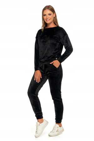 Welurowa BLUZA DAMSKA Czarna Bez Kaptura z Haftem Elegancka MORAJ 