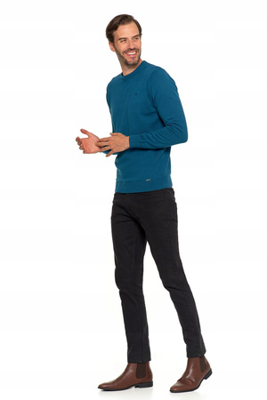 Elegancki SWETER MĘSKI Bawełniany z Okrągłym Dekoltem Ciepły MORAJ 