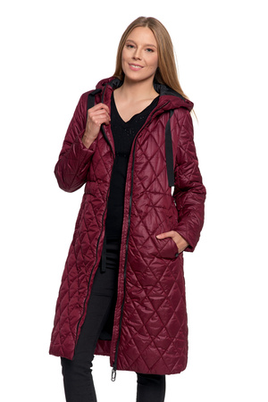 KURTKA DAMSKA DŁUGA PŁASZCZ Z KAPTUREM PIKOWANY NA JESIEŃ MODNY MORAJ