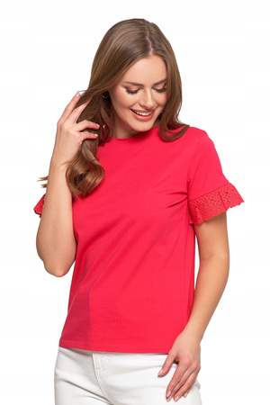 Bluzka Damska Motylkowe Rękawy z Koronką Elegancka Koszulka T-Shirt MORAJ 