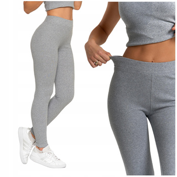 Prążkowane LEGGINSY DAMSKIE Bawełniane Długie Getry Kryjące Modne MORAJ