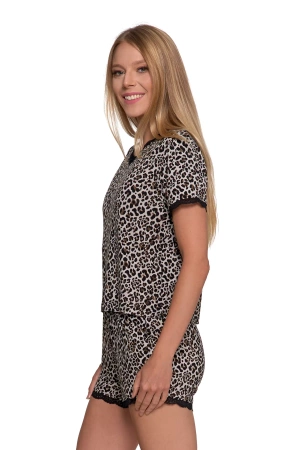 PIŻAMA DAMSKA W PANTERKĘ MORAJ T-SHIRT Z KRÓTKIM RĘKAWEM SZORTY