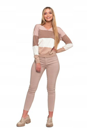 Sweter Damski w Paski Luźny Dekolt w Serek Stylowy Modny MORAJ 