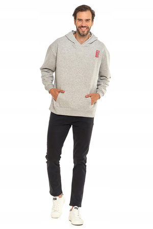 BLUZA UNISEX z Kapturem Luźna Szara Nadruk Męska i Damska MORAJ 