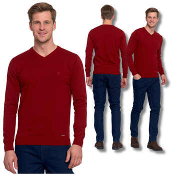 ELEGANCKI SWETER MĘSKI KLASYCZNY PROSTY KRÓJ DEKOLT W SEREK MODNY MORAJ