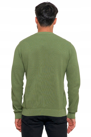 SWETER MĘSKI SWETER BAWEŁNIANY Z DEKOLTEM OKRĄGŁYM ZIELONY BAWEŁNA 