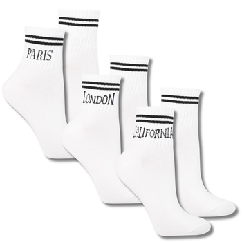 SKARPETKI DAMSKIE 3/4 PRĄŻKOWANY ŚCIĄGACZ BIAŁE SKARPETY MORAJ 3-PAK