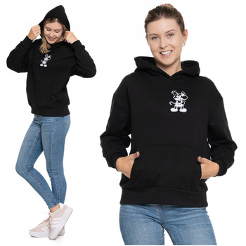 BLUZA DAMSKA Z Myszką Ciepła z Kapturem Wygodna Modna Czarna MORAJ