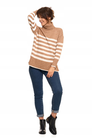 SWETER DAMSKI w Paski Golf Luźny Wygodny Beżowy Stylowy na Jesień MORAJ 