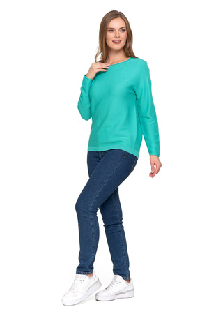 SWETER DAMSKI DZIANINOWY Z WISKOZY LUŹNY KRÓJ WYGODNY MODNY MORAJ