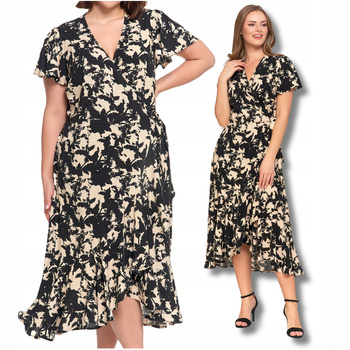 SUKIENKA DAMSKA MIDI Wzorzysta Elegancka Kopertowy Dekolt Modna MORAJ