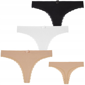 Stringi Majtki Damskie Bawełniane Prążkowane Koronka Modne MORAJ 3-pak