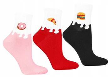 Skarpetki Damskie Klasyczne Za Kostkę Kolorowe Pizza 3-PAK MORAJ