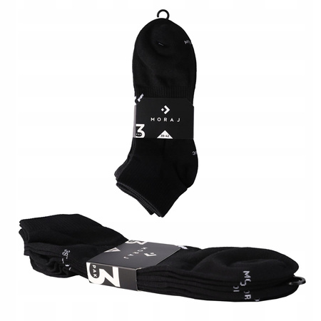 Skarpetki 3/4 Męskie Czarne Za Kostkę Klasyczne Gładkie 9 PAK MORAJ