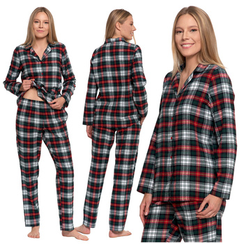 PIŻAMA DAMSKA W KRATĘ NA PREZENT DWUCZĘŚCIOWA FLANELOWA KLASYCZNA MORAJ