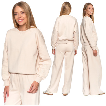 LUŹNA BLUZA DAMSKA DRESOWA OCIEPLANA CIEPŁA HAFT NA RĘKAWIE MORAJ