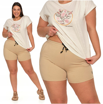 Beżowe Szorty Damskie Krótkie Spodenki Dresowe Wysoki Stan na Lato MORAJ S