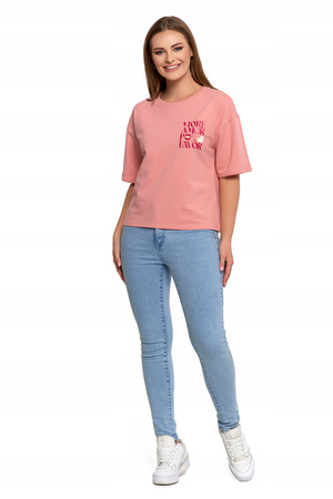 Luźny T-SHIRT DAMSKI Koszulka Bawełniana Bluzka z Krótkim Rękawem MORAJ 