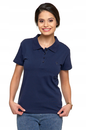 Koszulka Polo Damska PREMIUM Klasyczna Bawełniana Granatowa Modna MORAJ 