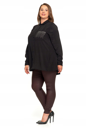 ELEGANCKA KOSZULA DAMSKA ZE ZDOBIENIAMI CZARNA MODNA OVERSIZE MORAJ 