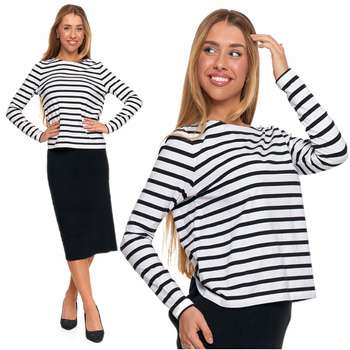 BLUZKA DAMSKA W PASKI Koszulka T-Shirt Na Długi Rękaw Bawełniany MORAJ