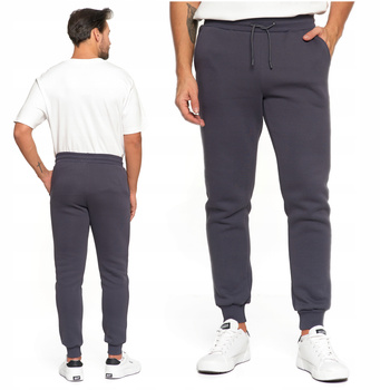 Spodnie Dresowe Męskie Ocieplane Typ Joggery Wiązane Gładkie Ciepłe MORAJ