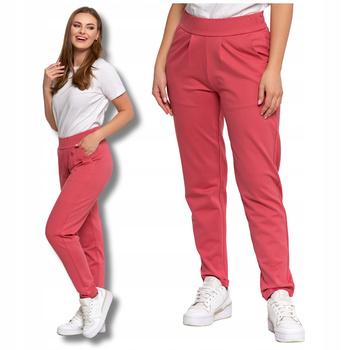 SPODNIE DRESOWE DAMSKIE MORAJ z Prostą Nogawką Różowe Klasyczne Gładkie