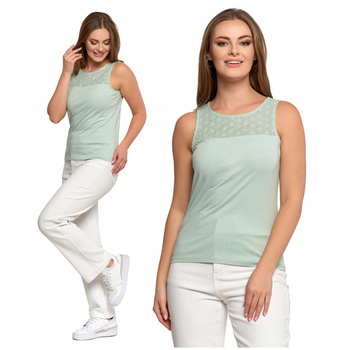 Elegancka Bluzka Damska Bez Rękawów Modne Ażurowe Wykończenie MORAJ