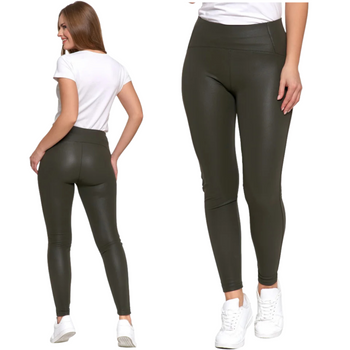 Eleganckie LEGGINSY DAMSKIE GETRY w imitujące skórę Wysoki Stan MORAJ