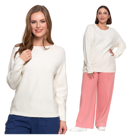 SWETER DAMSKI DZIANINOWY Z WISKOZY LUŹNY KRÓJ WYGODNY MODNY MORAJ