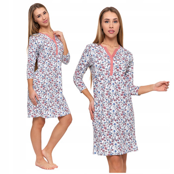 Koszula Nocna Damska Piżama w Kwiaty 3/4 Rękaw Elegancka MORAJ