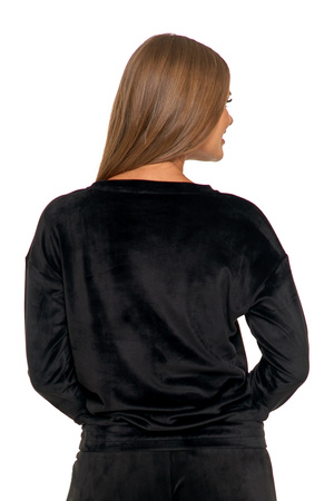 Welurowa BLUZA DAMSKA Czarna Bez Kaptura z Haftem Elegancka MORAJ 