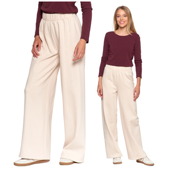 SPODNIE DAMSKIE DRESOWE OCIEPLANE Z SZEROKĄ NOGAWKĄ I HAFTEM MORAJ