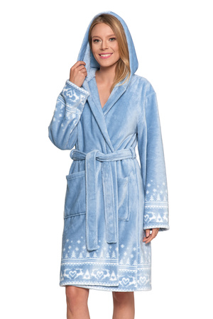 CIEPŁY SZLAFROK DAMSKI NA PREZENT WIĄZANY Z KAPTUREM PUSZYSTY MORAJ