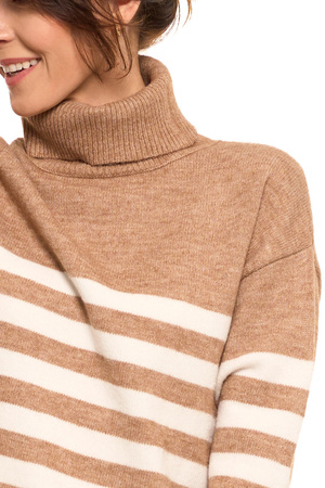 SWETER DAMSKI w Paski Golf Luźny Wygodny Beżowy Stylowy na Jesień MORAJ 